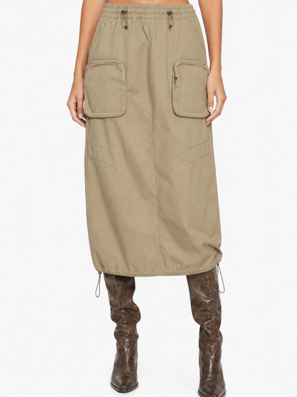 NWT Pretty Little Thing Midi Skirt Denim Cargo Pocket Utility Safari Pull On 12